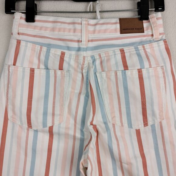 American Eagle Jeans Womens Size 00 Multicolor Striped Denim Taper Mom Pants Y2K - Picture 11 of 16